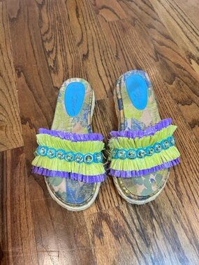 Colorful Beaded Fringe Slide Sandals